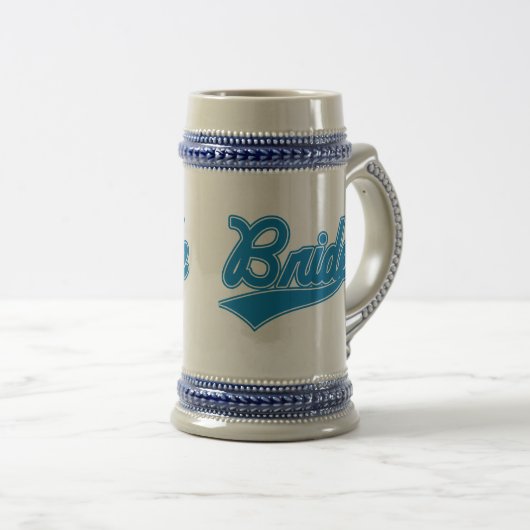 Braut (Baseball-Skript-Blau) Bierglas (VorderseiteRechts)