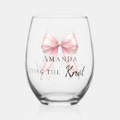 Braut bindet den Knoten rosa Schleife Junggesellin Weinglas Ohne Stiel (Vorderseite)