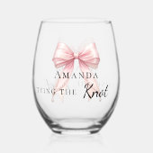Braut bindet den Knoten rosa Schleife Junggesellin Weinglas Ohne Stiel (Rückseite)