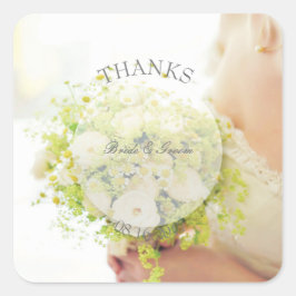 Braut-Blume-Bouquet bearbeitet Hochzeit - Danke Quadratischer Aufkleber