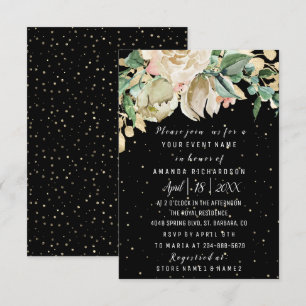 Braut Blumen zum Geburtstag Gold Mint Schwarz Aqua Einladung