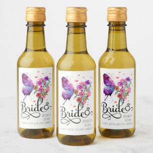 Braut Boho Floral Schmetterling Name Mini Wein Eti Weinetikett