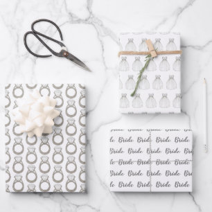 Braut Brautdusche Diamantring Hochzeitskleid Geschenkpapier Set