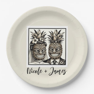 Braut & Bräutigam Aloha Ananas Tiki Hochzeit  Pappteller