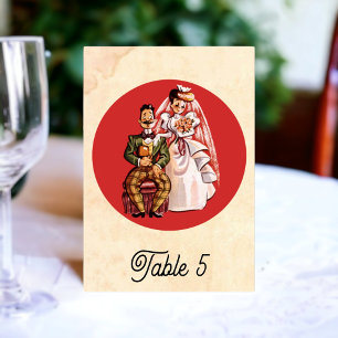 Braut Bräutigam Comic Rustikale Hochzeit im Vintag Tischnummer
