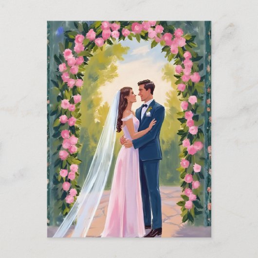 Braut & Bräutigam Gartenbogen | Florale Hochzeit G Postkarte (Vorderseite)