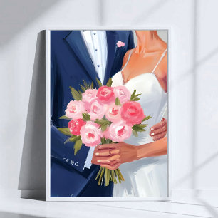 Braut & Bräutigam Hochzeitsstrauß Wasserfarbe Gema Poster