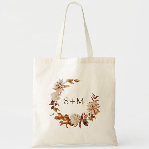Braut Bräutigam Monogramm Blätter Kranz Hochzeit Tragetasche