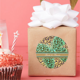 Braut & Bräutigam Schmetterlinge Wirbel Grün Schwa Runder Aufkleber