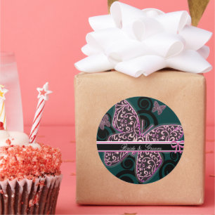 Braut Bräutigam Schmetterlinge Wirbel Lila Schwarz Runder Aufkleber