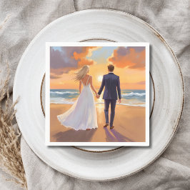Braut & Bräutigam Strandhochzeit Aquarell Serviette