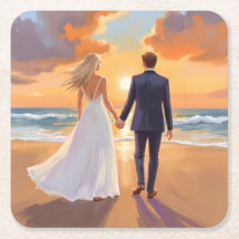 Braut & Bräutigam Strandhochzeit Wasserfarbe