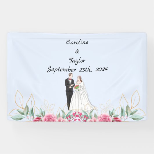 Braut-, Bräutigam- und Rose-Hochzeitsfest-Banner Banner (Horizontal)