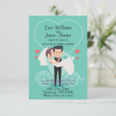 Braut-Bräutigam-Wagen-Herz-Hochzeits-Einladung Einladung (Stehend Vorderseite)