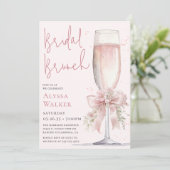 Braut-Brunch Rosa Champagnerglas Einladung (Stehend Vorderseite)