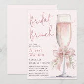 Braut-Brunch Rosa Champagnerglas Einladung (Vorne/Hinten)