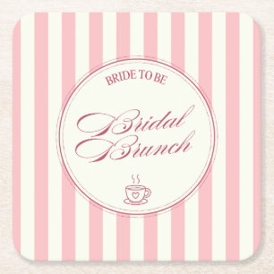 Braut-Brunch Rosa Streifen Vintage-Café-Hochzeit Rechteckiger Pappuntersetzer