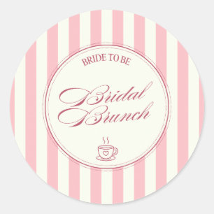 Braut-Brunch Rosa Streifen Vintage-Café-Hochzeit Runder Aufkleber