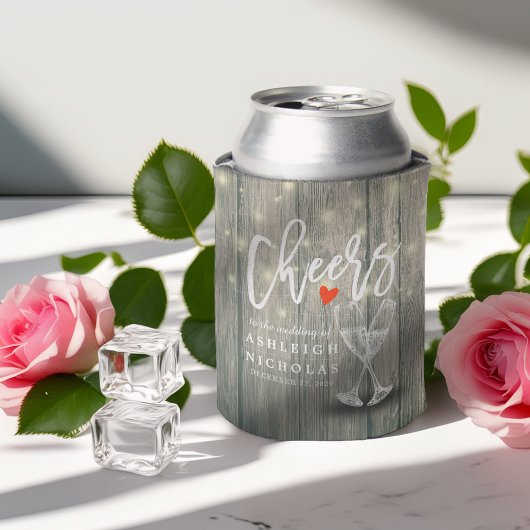 Braut Champagne Brillen Rustic Wood String Light Dosenkühler