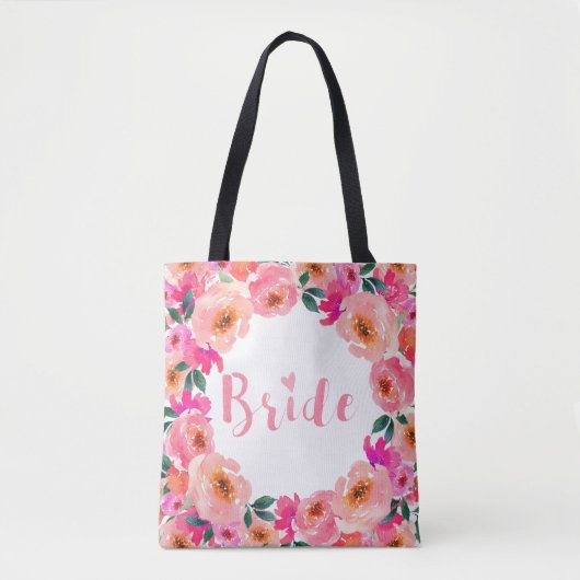 Braut Chic Schrift Rosa Wasserfarbe Floral Tasche (Vorderseite)
