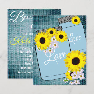 Braut & Co Teal Blaues Jute-Sonnenblumen-Brautpart Einladung