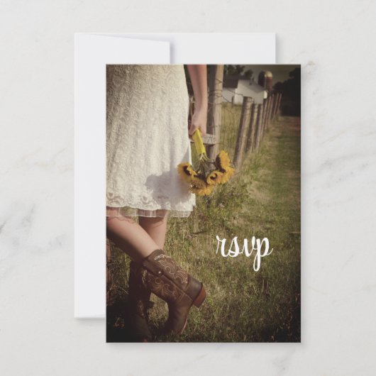 Braut, Cowboy Stiefel, Sonnenblumen Ranch Wedding  RSVP Karte (Vorderseite)