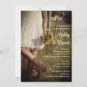 Braut, Cowboy Stiefel und Sonnenblumenranch Hochze Einladung (Vorderseite)