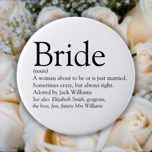 Braut Definition, Brautparty, Hochzeit Button
