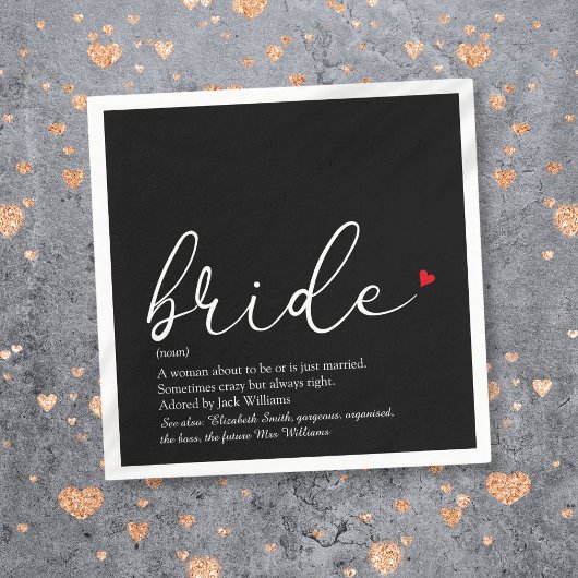 Braut Definition Brautparty-Skript Rotes Herz Serviette