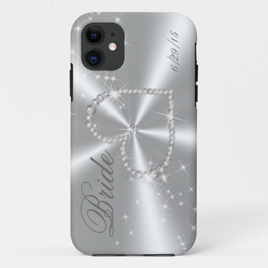 BRAUT - DIAMANT-HERZ AUF SILBERNEM SATIN Case-Mate iPhone HÜLLE (Rückseite)