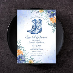 Braut Dusche blaue Cowgirl Stiefel Blumen Western Einladung