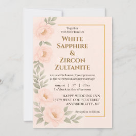 Braut-Einladung mit rosa floralen Motiven und gold Einladung