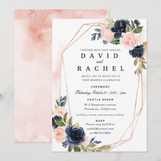 Braut-Einladung mit rosa Navy-Blumen Einladung