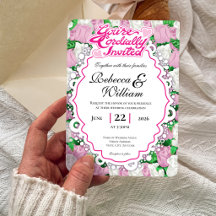 Braut-Einladung mit rosa und weißen Rosen - Rosa B