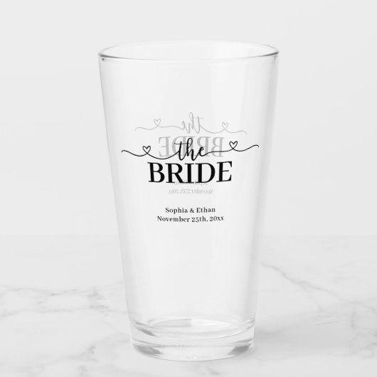 Braut Fancy Schrift mit Herzen Hochzeit Glas (Vorderseite)