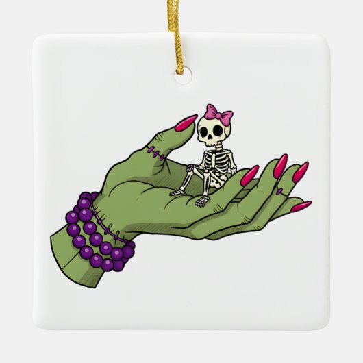 Braut Frankenstein Hand mit Skeleton Bow | Got Keramikornament (Vorderseite)