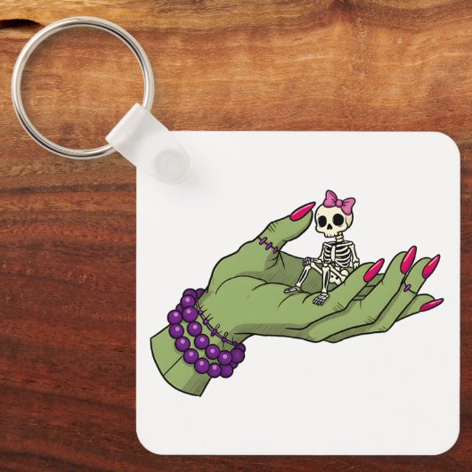 Braut Frankenstein Hand mit Skeleton Bow Schlüsselanhänger (Vorderseite)