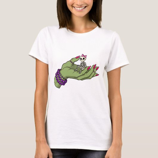 Braut Frankenstein Hand mit Skeleton Bow T-Shirt (Vorderseite)