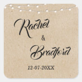 Braut für Hochzeitsaitenlicht Rustikale Feier Quadratischer Aufkleber (Vorderseite)