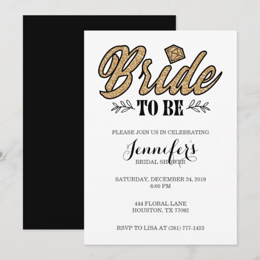 Braut für Party Einladung-Gold und Schwarz Einladung (Vorne/Hinten)