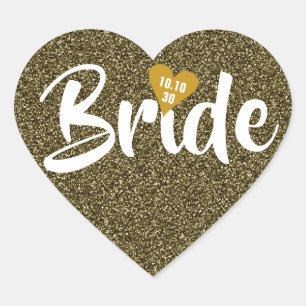 Braut Gold Datum Herz Glitter Personalisiert Herz-Aufkleber