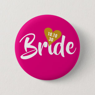 Braut Gold Datum Herz Personalisiert Button