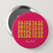 Braut Gold Glitter-Text mit Namen, Rosa Button (Vorne & Hinten)