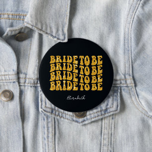 Braut Gold Glitter-Text mit Namen, Schwarz Button