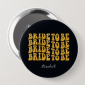 Braut Gold Glitter-Text mit Namen, Schwarz Button (Vorne & Hinten)