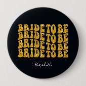 Braut Gold Glitter-Text mit Namen, Schwarz Button (Vorderseite)