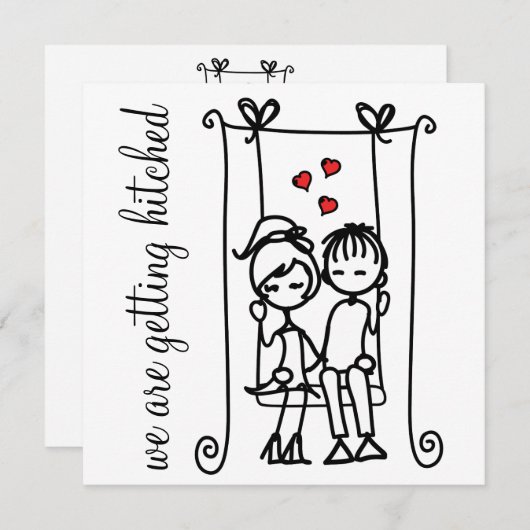 Braut & Groom auf Swing Doodles Einladung Hochzeit (Vorne/Hinten)