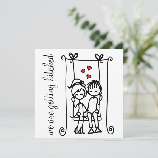 Braut & Groom auf Swing Doodles Einladung Hochzeit (Stehend Vorderseite)