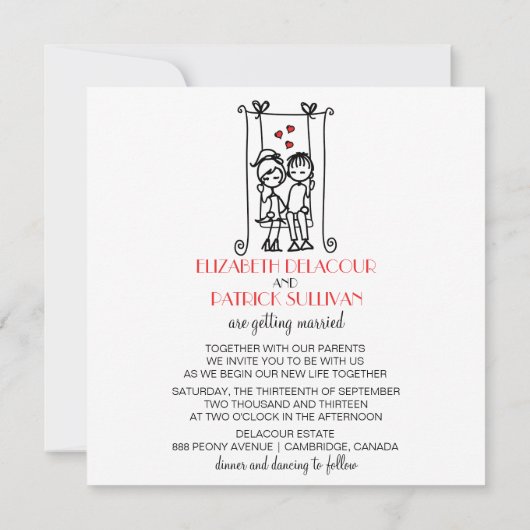 Braut & Groom auf Swing Doodles Einladung Hochzeit (Rückseite)