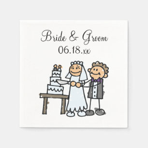 Braut Groom Cut Hochzeitstorte zusammen Papier Nap Serviette